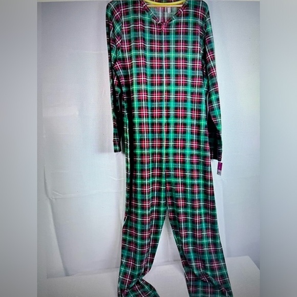 So Intimates Womens Zip Up Green Plaid Holiday Pajama Jumpsuit One Peace 2X NWT - Picture 1 of 10